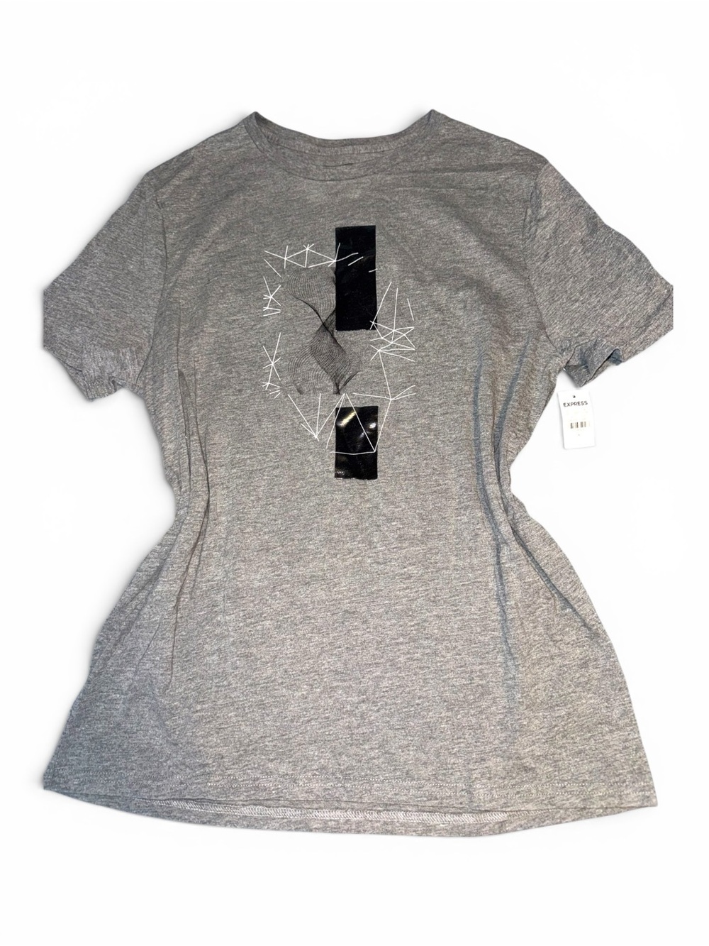 NWT Express Women’s Gray Graphic Tee - Casual Short Sleeve Top